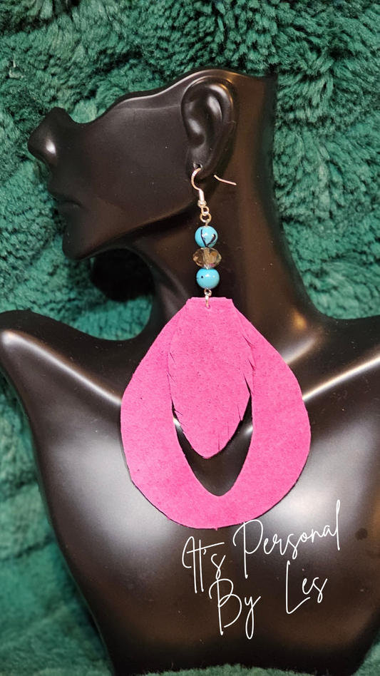 Natural Cutout Pink Feather Custom Earrings